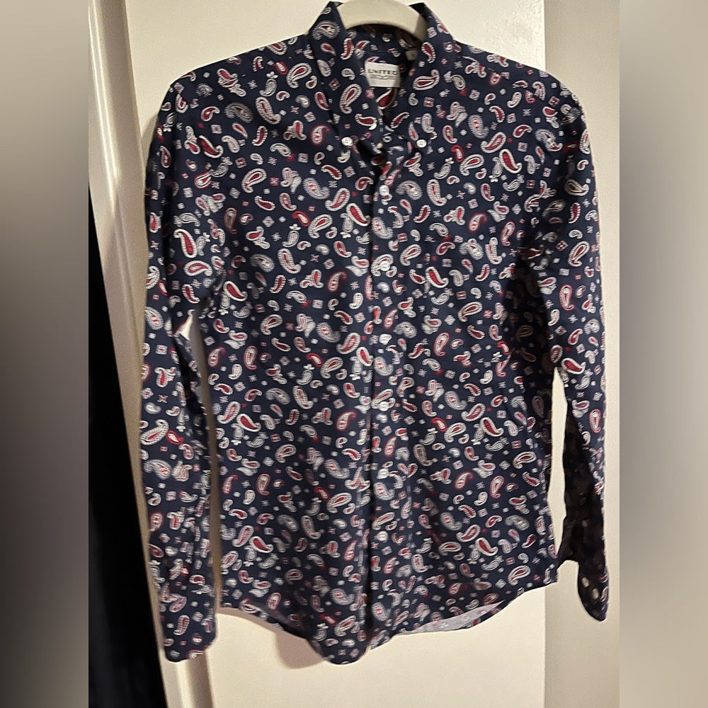 UNITED Navy Blue Paisley Cotton Shirt